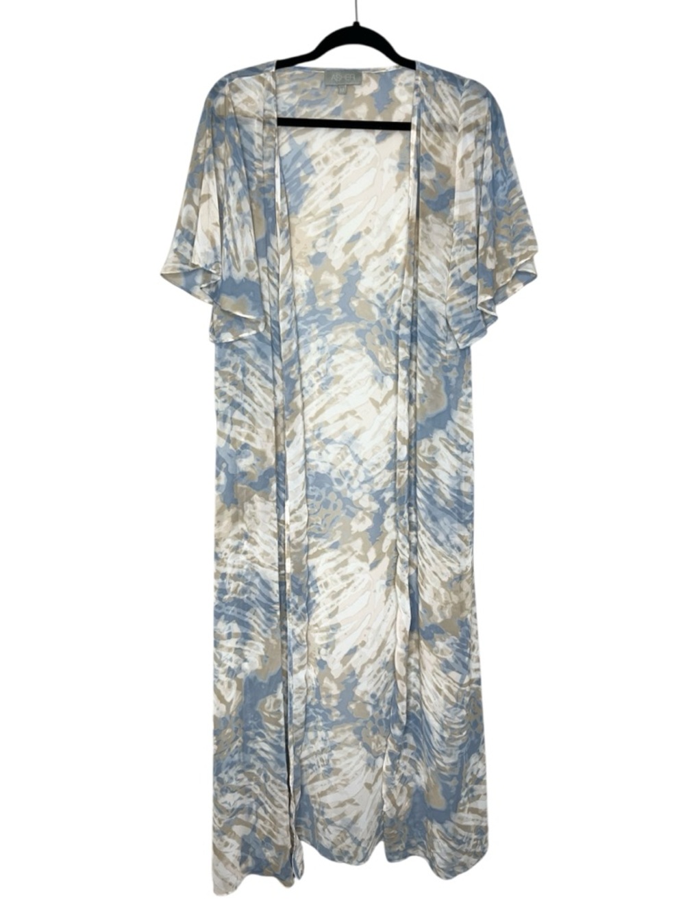 ASHER Christian Flutter Sleeve Semi Sheer flowy Open Front Boho Duster size M